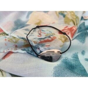 Thierry Mugler Silver Engraved Designer Logo Black Cord Silver Bracelet